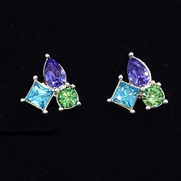 Multi Stone Gold tone Mix Shape Cluster Stud Earrings - Picture 1 of 6